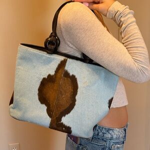 Pony Style Calfskin Bag Brown & Light Blue